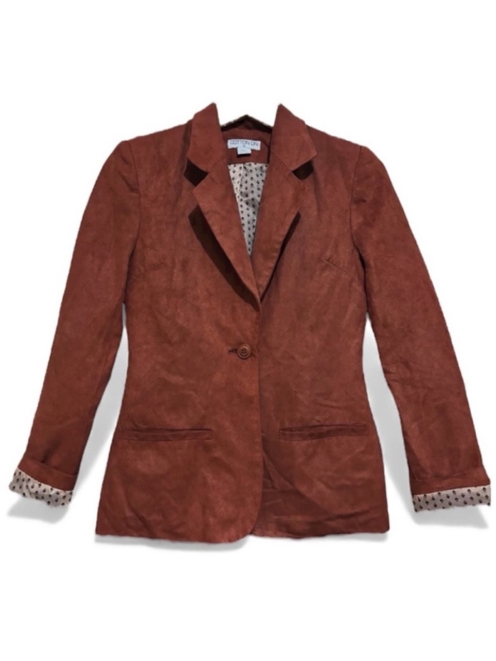 Cotton On Women's Rust/ Brown Faux Suede Blazer
Single-button size XS